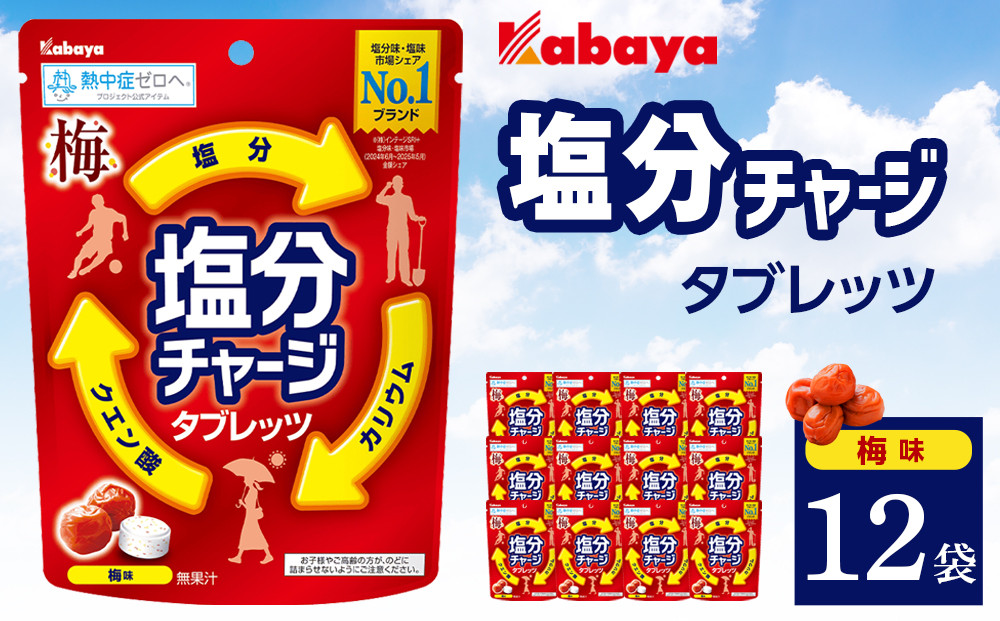 カバヤ　塩分チャージタブレッツ&nbsp;梅味&nbsp;12袋【熱中症対策&nbsp;塩分補給&nbsp;ミネラル補給&nbsp;夏バテ防止&nbsp;カリウム&nbsp;塩分タブレット&nbsp;塩分&nbsp;タブレット&nbsp;飴&nbsp;夏&nbsp;岡山県&nbsp;岡山市&nbsp;おすすめ&nbsp;人気&nbsp;】
