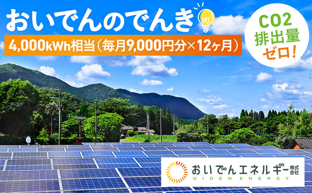 おいでんのでんき4,000kWh相当（108,000円分　毎月9,000円分×12ヶ月）【定期便：全12回】