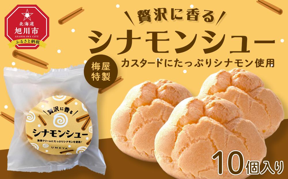 梅屋特製カスタードにたっぷりシナモン使用【シナモンシュー】10個入り_04273 【 シュークリーム 菓子 お菓子 おかし スイーツ デザート 洋菓子 旭川 北海道 送料無料 おすすめ 人気 お楽しみ セット 食品 】