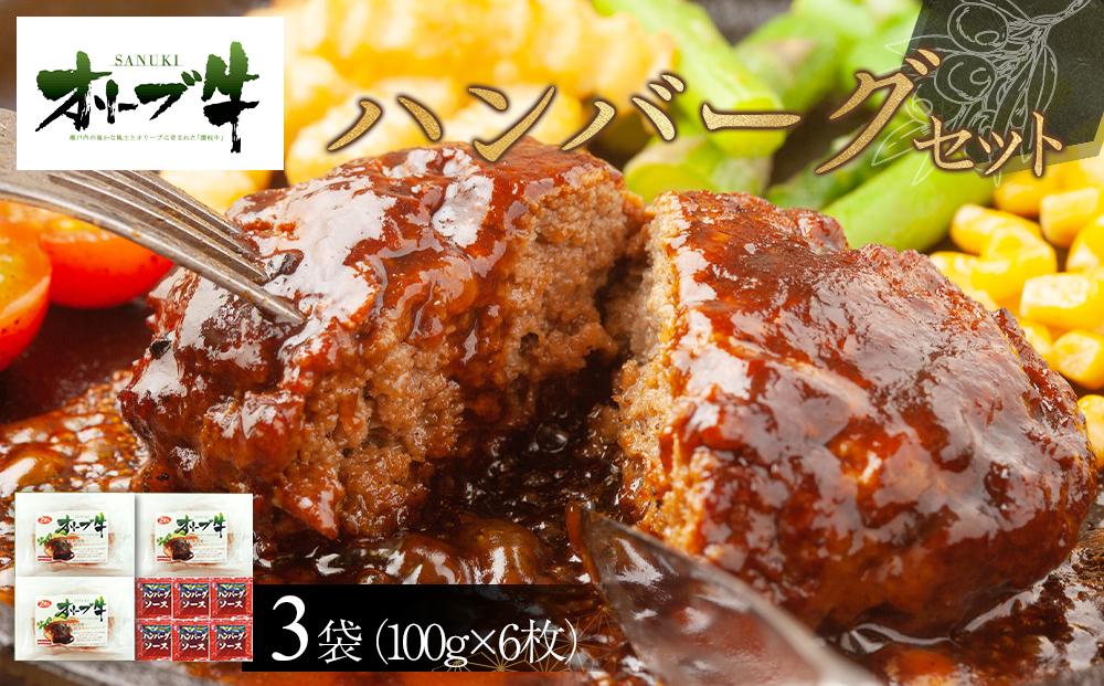 オリーブ牛　ハンバーグ3袋(100g×6枚)セット