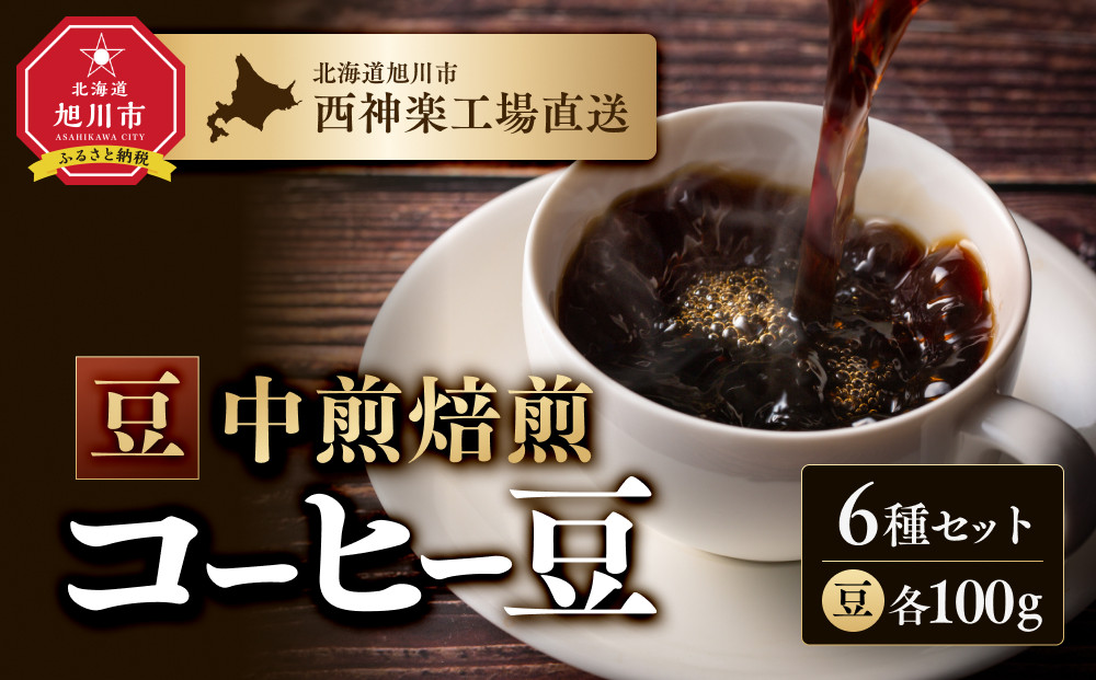 「豆」中煎焙煎コーヒー豆100g豆6袋　旭川市西神楽工場直送&nbsp;_04277