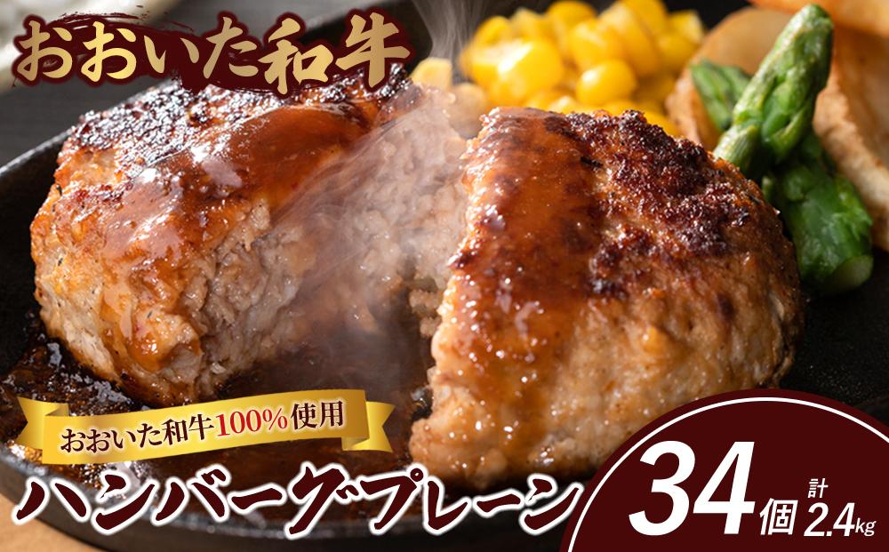 ＜おおいた和牛100％使用＞ハンバーグ プレーン 34個 計約2.4kg