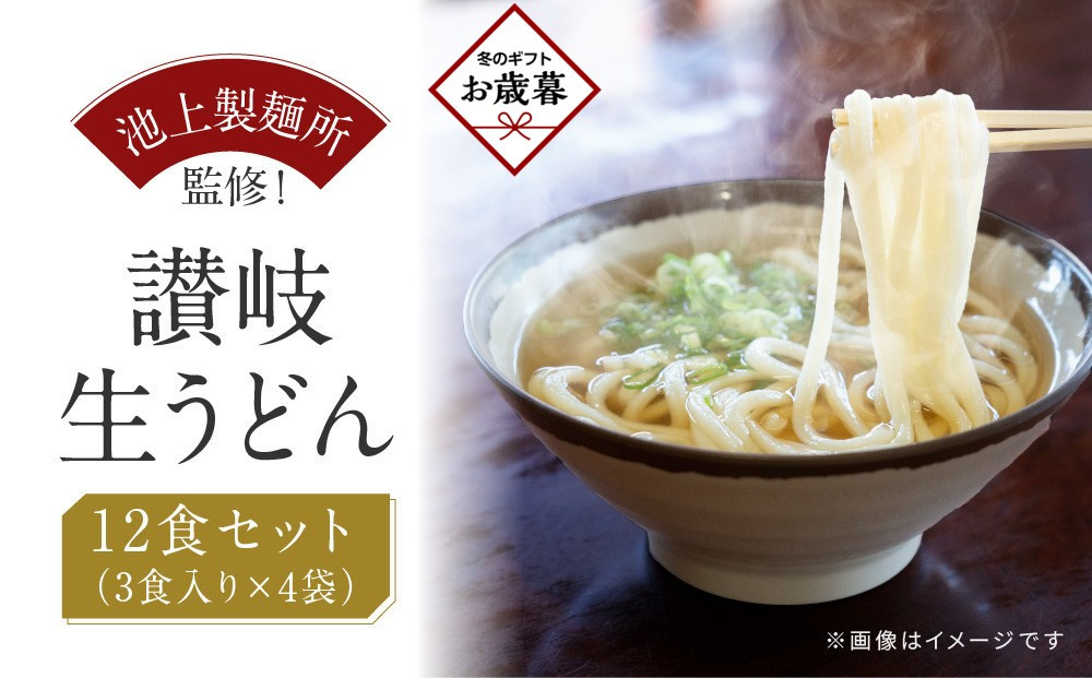 【お歳暮ギフト】讃岐生うどん12食入（1袋3食入×4袋）＊鎌田醤油だし醤油付＊&nbsp;&nbsp;池上製麺所監修！｜うどん&nbsp;生麺