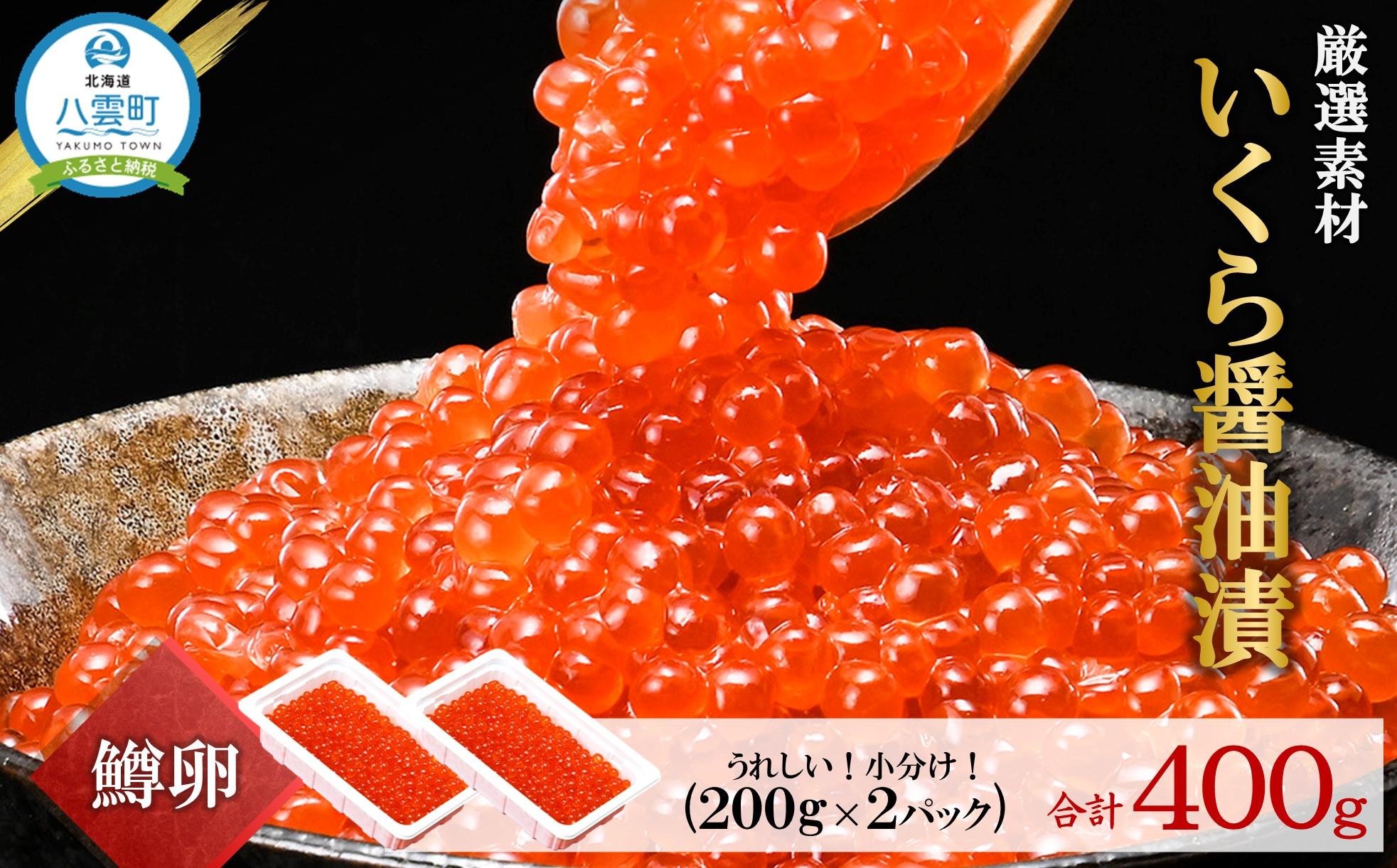 いくら醤油漬け 鱒卵 200g×2パック (合計400g)  【 いくら 小分けパック 鱒いくら 小粒厳選 いくら醤油漬け いくら醤油漬 北海道 小分け 海産物 魚介類 水産物応援 水産物支援 年内発送 年内配送 】