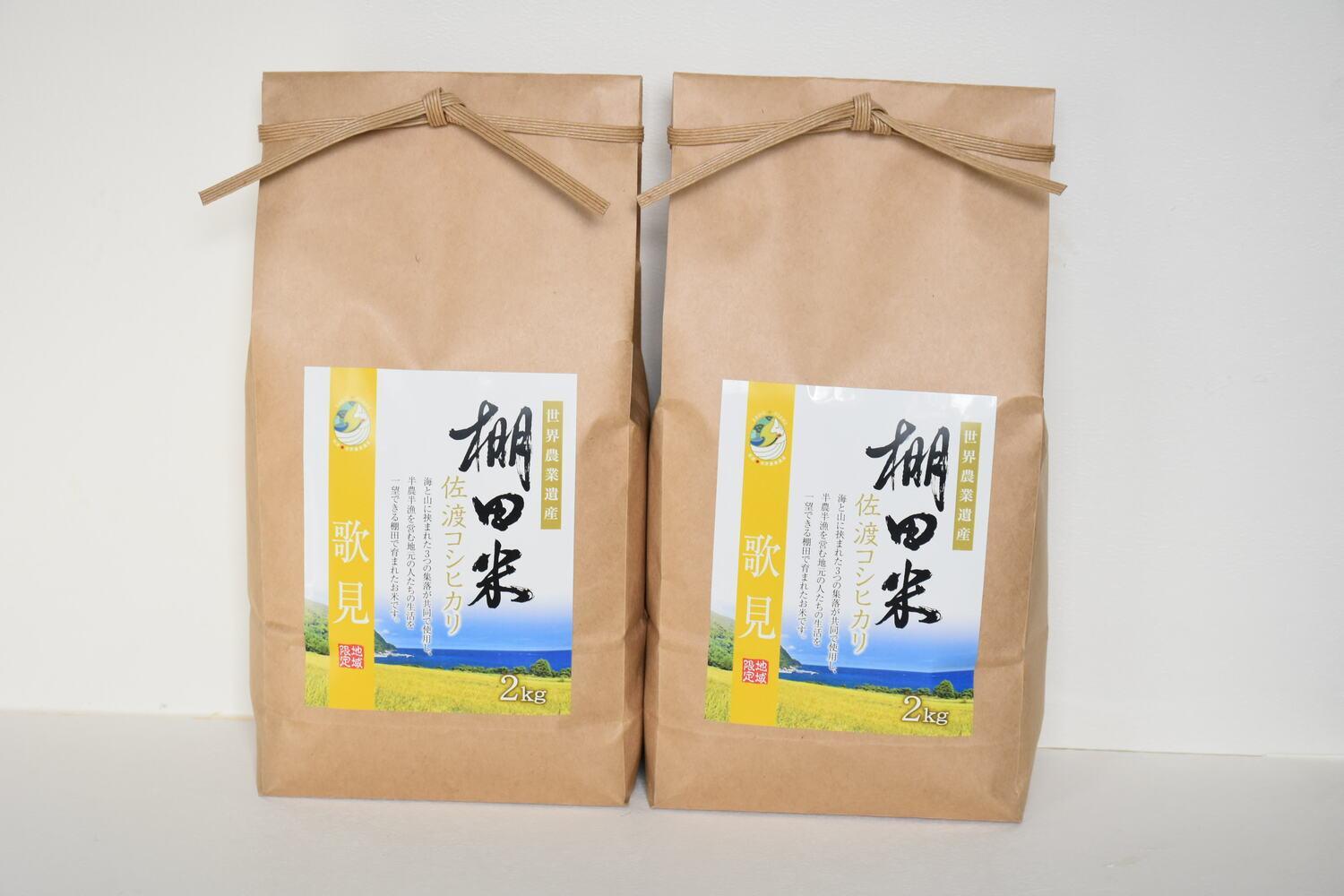 佐渡島産コシヒカリ 歌見棚田米 白米4Kg（2Kg×2袋）【令和6年産】　