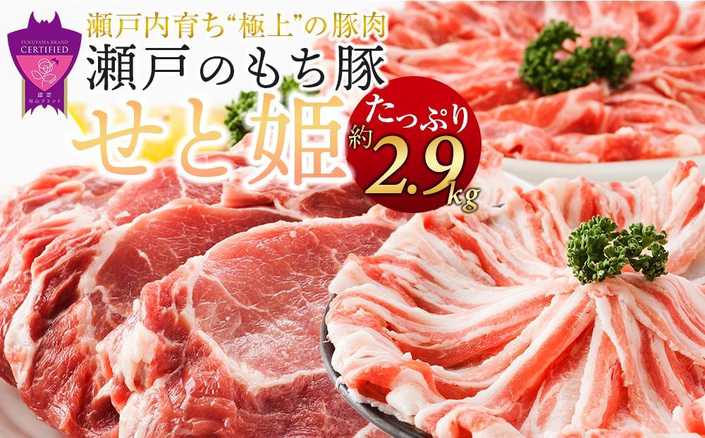 【1月発送】瀬戸内育ち “極上”の豚肉「瀬戸のもち豚せと姫」たっぷりセット約2,900g (ロースステーキ・肩ロース・バラ)