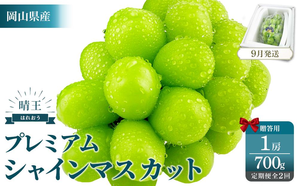 2026年予約受付中&nbsp;&nbsp;プレミアム　シャインマスカット　晴王&nbsp;1房　約700g　2回　定期便　9月・10月に1回ずつお届け【シャインマスカット&nbsp;マスカット&nbsp;ぶどう&nbsp;葡萄&nbsp;岡山県産&nbsp;赤秀品&nbsp;&nbsp;種無し&nbsp;皮ごと食べる&nbsp;みずみずしい&nbsp;9月～10月お届け&nbsp;フレッシュ&nbsp;晴れの国おかやま&nbsp;果物大国&nbsp;船穂産&nbsp;贈答品&nbsp;&nbsp;岡山県&nbsp;岡山市&nbsp;おすすめ&nbsp;人気&nbsp;】