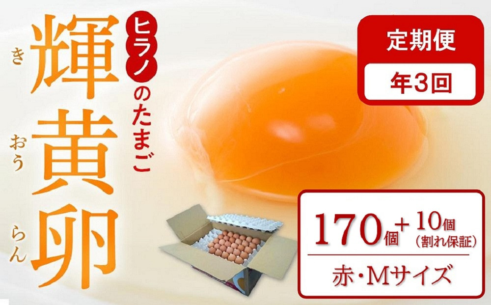 【定期便3回】ヒラノのたまご【輝黄卵(きおうらん)】赤Mサイズ　170個+10個（割れ保証）【卵&nbsp;たまご&nbsp;タマゴ&nbsp;&nbsp;国産&nbsp;新鮮&nbsp;直送&nbsp;朝ごはん&nbsp;卵かけごはん&nbsp;AJ007】