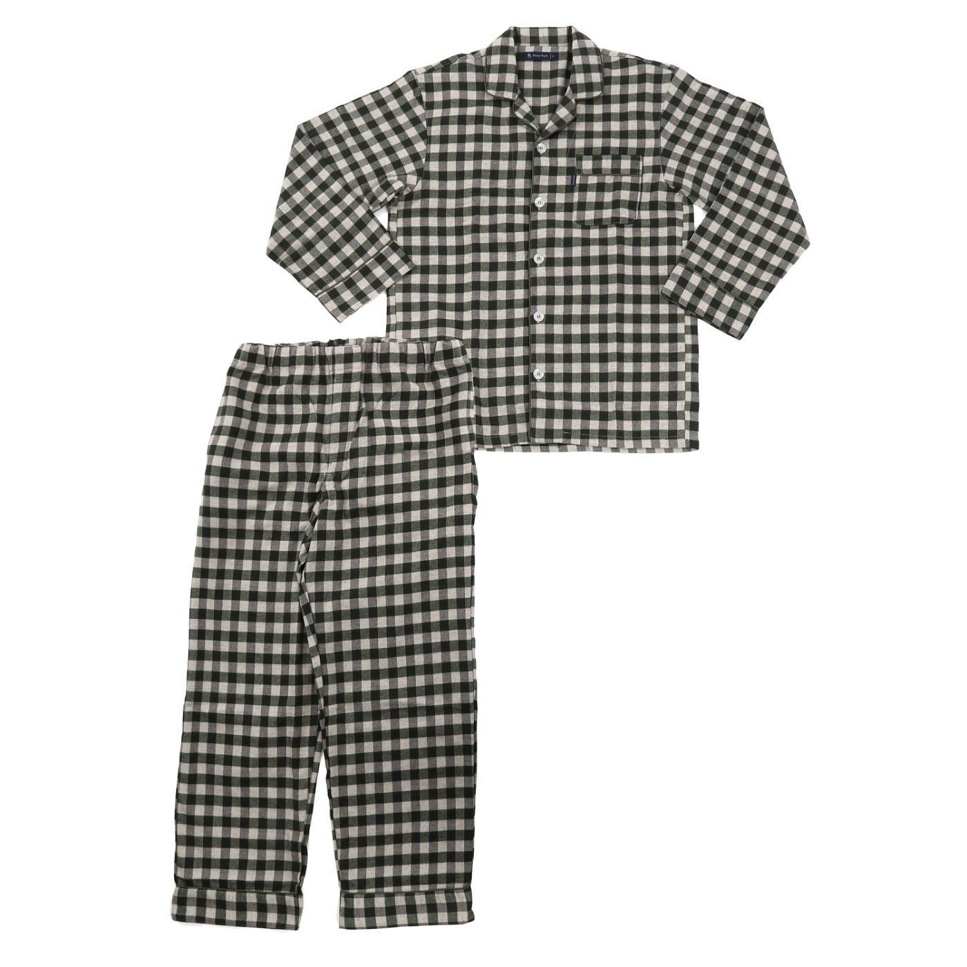 【カラー：グリーン サイズ：M】ヤクウール 格子柄 メンズパジャマ