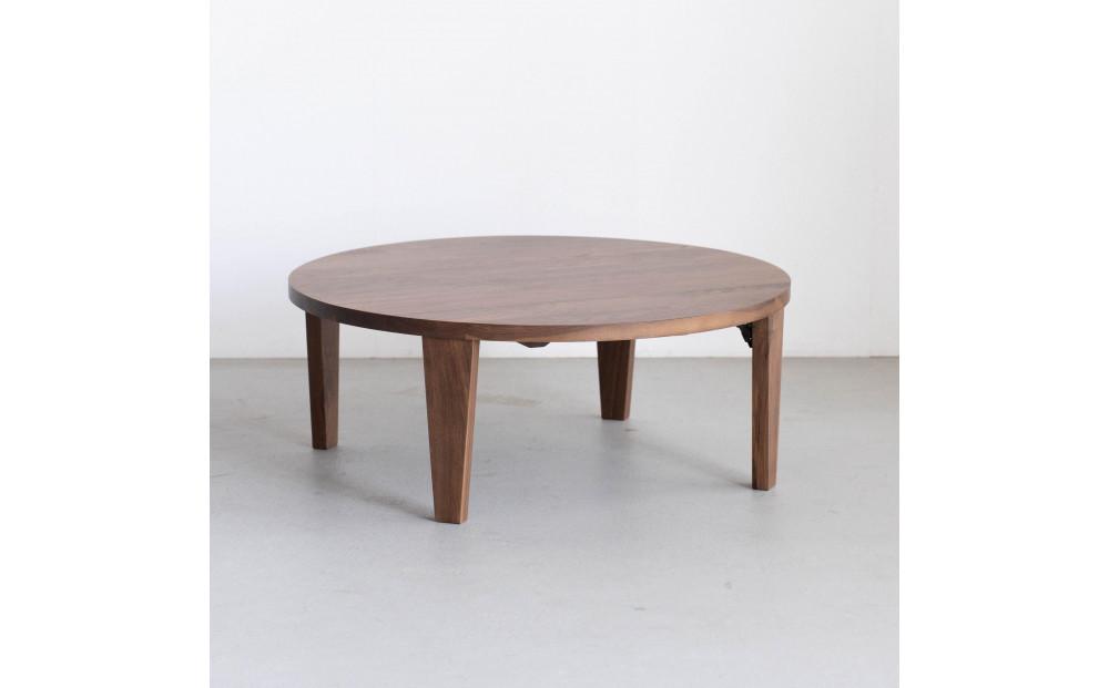 円形ローテーブル&nbsp;丸&nbsp;リビングテーブル&nbsp;折脚&nbsp;折畳&nbsp;ちゃぶ台&nbsp;ウォールナット&nbsp;無垢&nbsp;90cm&nbsp;大川市