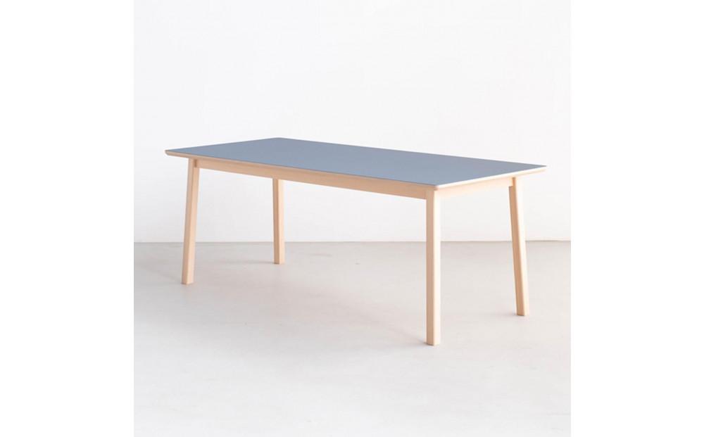 ダイニングテーブル BREAD 150×75 リノリウム スモーキーブルー オーク無垢 大川家具 辻製作所