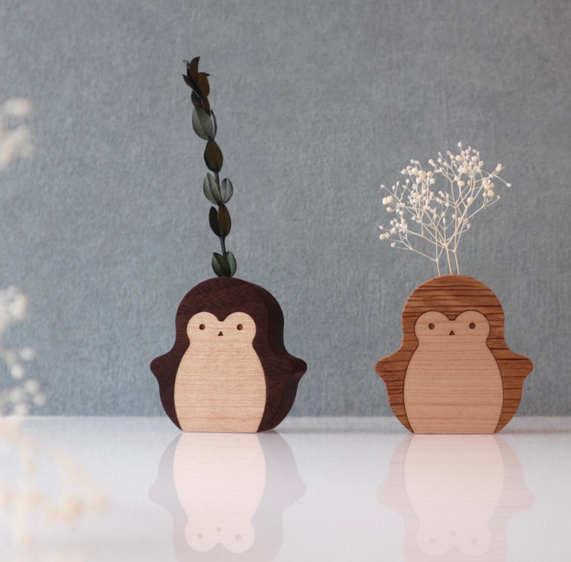木製ペンギン花瓶　２つセット