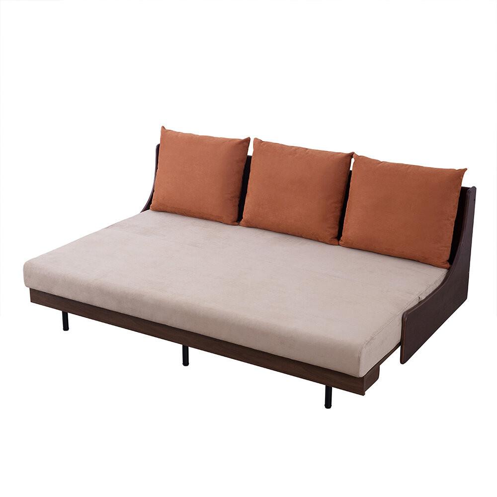 【開梱設置】ソファベッド&nbsp;幅200cmフォース&nbsp;【ブラウン×ベージュ】ごろ寝ソファセミダブル【モーブル／大川家具】