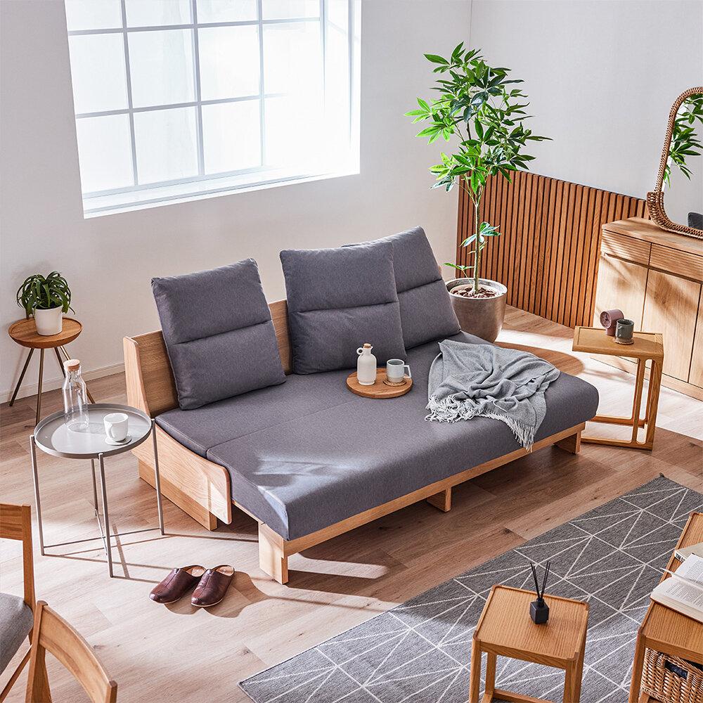 【開梱設置】ソファベッド&nbsp;幅180cm&nbsp;ヴィンセント【NA×ダークグレー】ごろ寝ソファ【モーブル／大川家具】