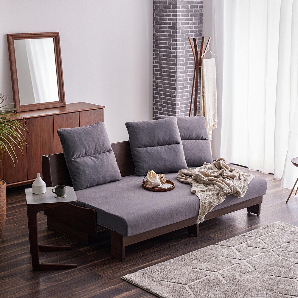 【開梱設置】ソファベッド&nbsp;幅180cm&nbsp;ヴィンセント【BR×ダークグレー】ごろ寝ソファ【モーブル／大川家具】