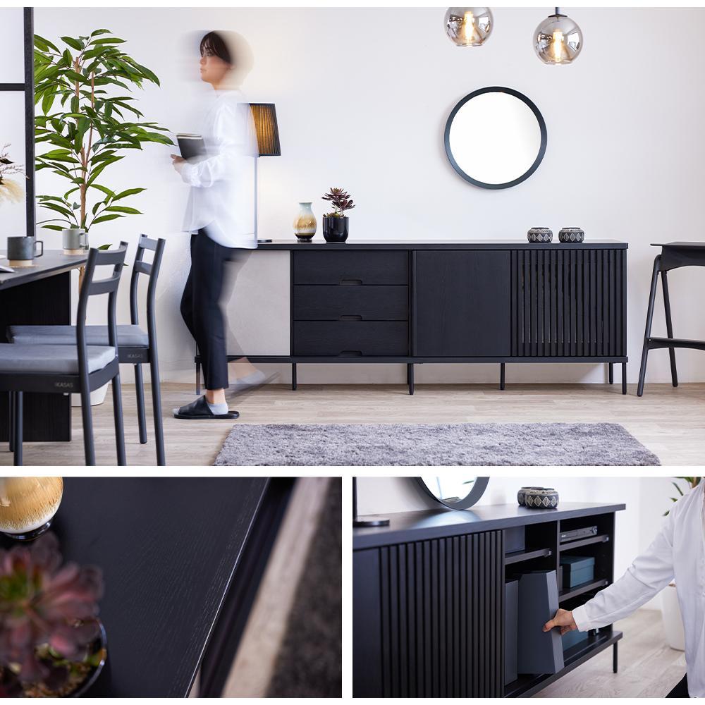 AGUERO&nbsp;アゲロ&nbsp;200cm&nbsp;サイドボード&nbsp;＜オークブラック＞&nbsp;&nbsp;【モーブル】【大川家具】