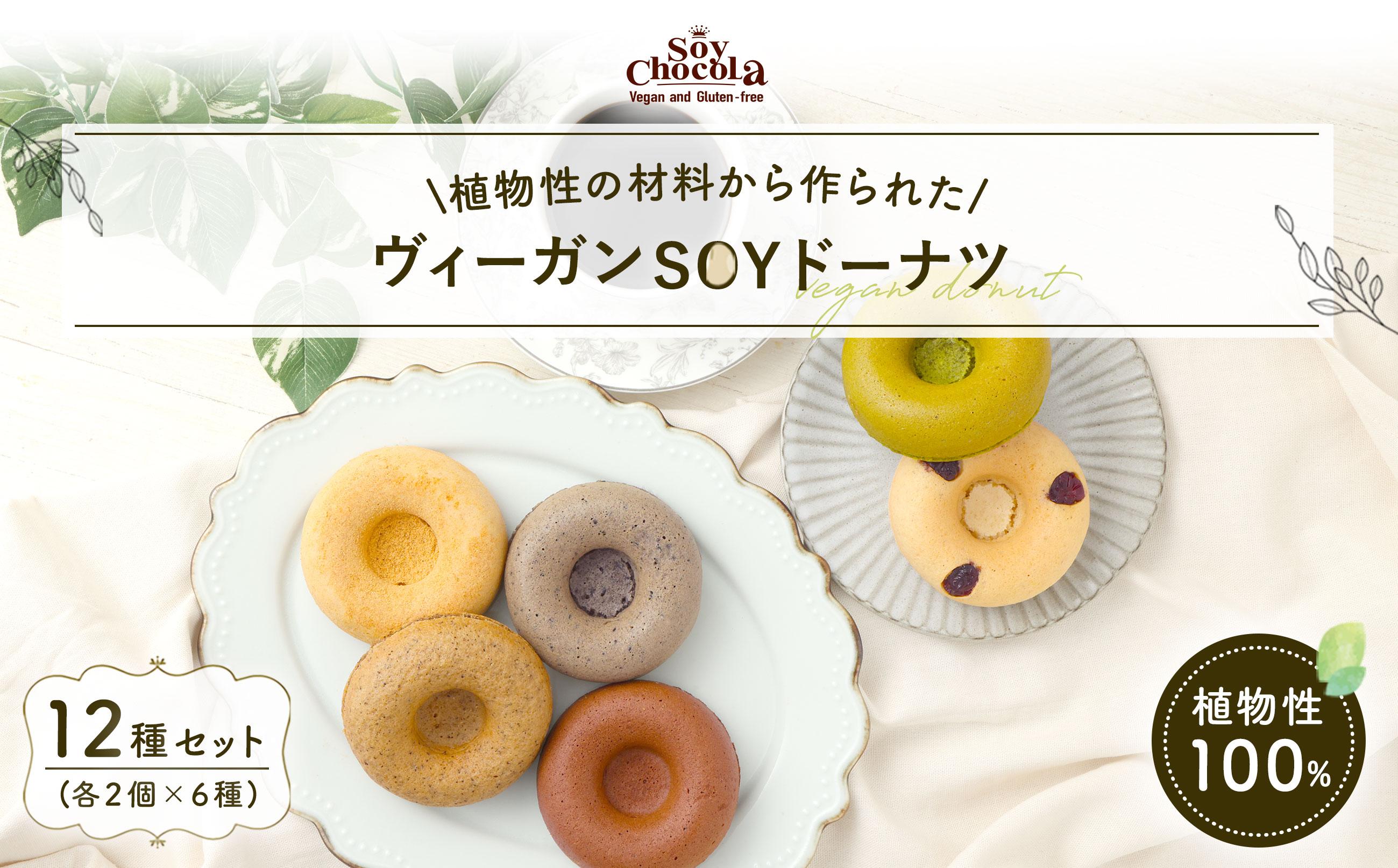 グルテンフリー＆ヴィーガンSOYドーナツ12個セット&nbsp;(6種×2個)（クランベリー、八女抹茶、黒ごま、きなこ、アールグレイ、ショコラ）&nbsp;福岡市内製造