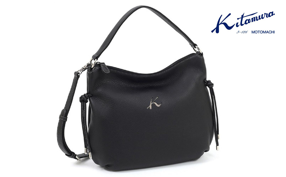 2wayハンドバッグ　(Y-1328) ブラック／サンドベージュステッチ〈キタムラ〉