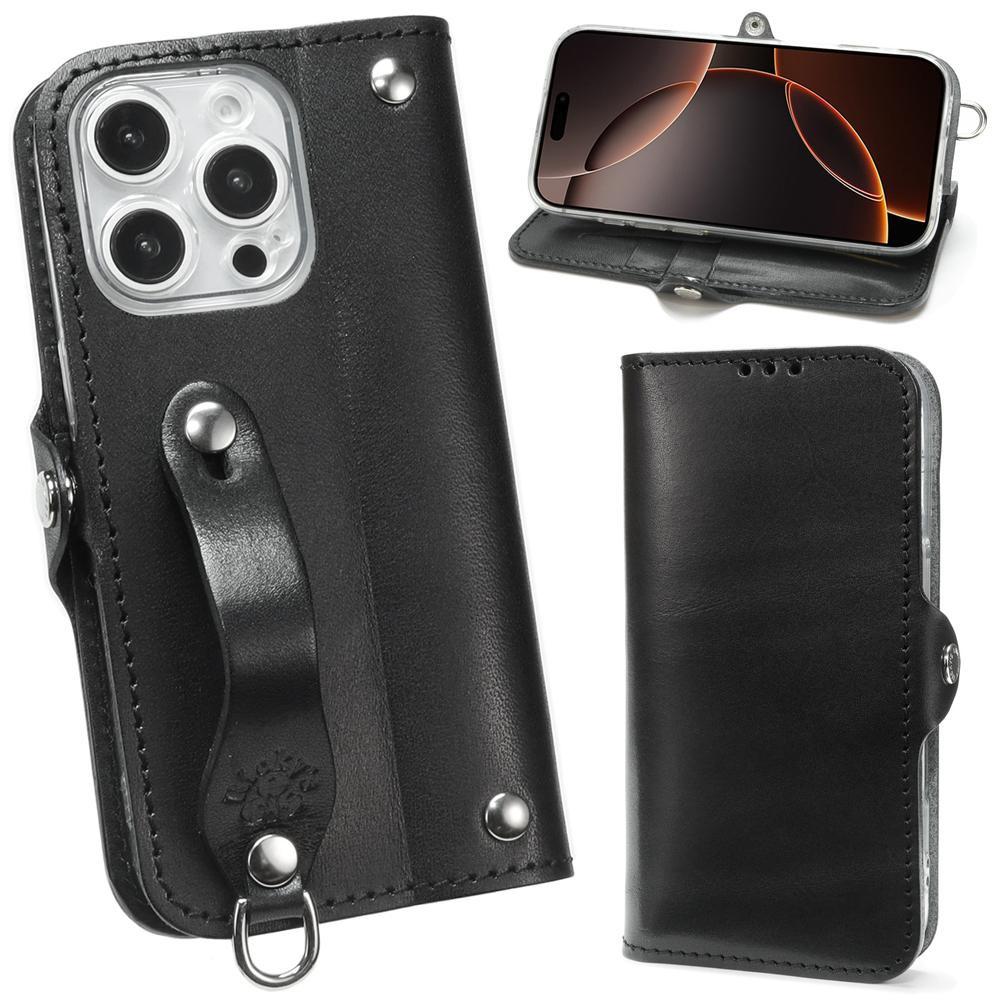 EFGS&nbsp;iPhone&nbsp;16Pro&nbsp;手帳型&nbsp;ケース&nbsp;栃木ブラック&nbsp;【左開き】&nbsp;TPU&nbsp;スタンド&nbsp;カード入れ&nbsp;ベルト付き&nbsp;栃木レザー&nbsp;本革&nbsp;リッキーズ