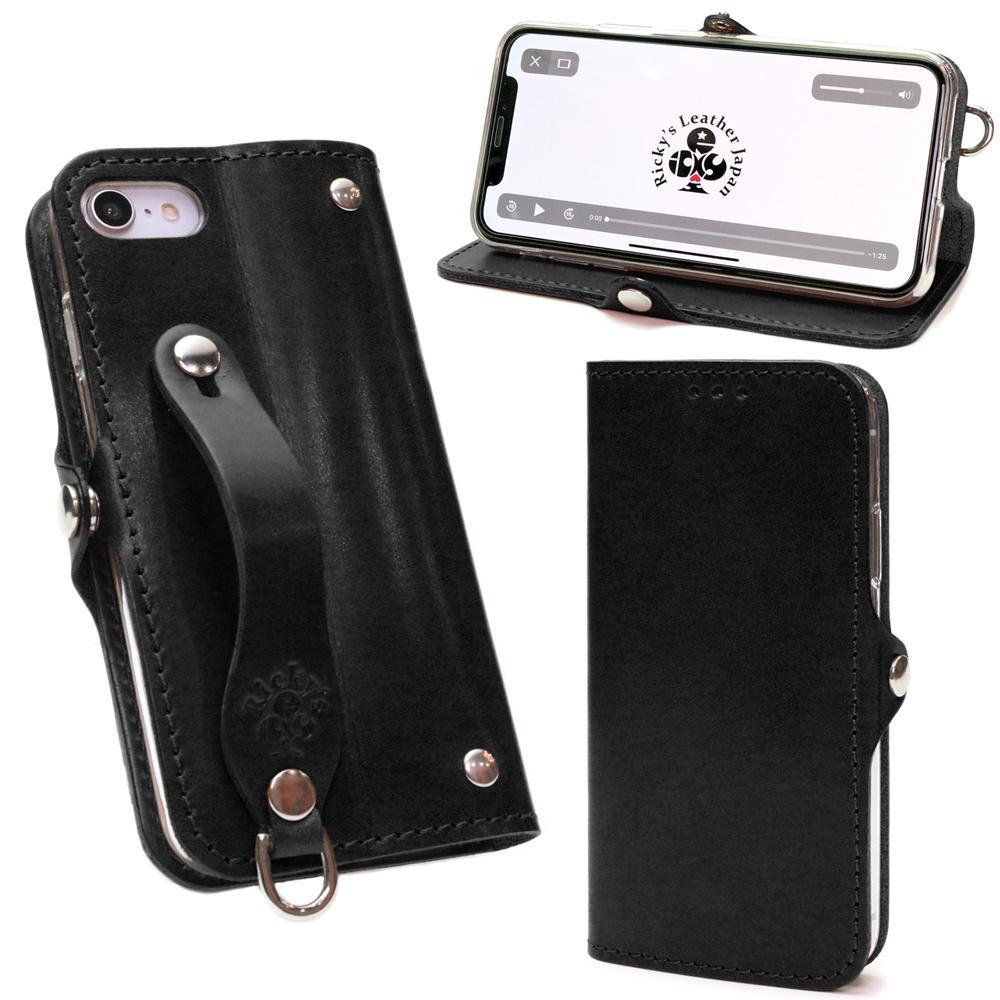 EFGS&nbsp;iPhone&nbsp;SE3/SE2/8/7&nbsp;手帳型&nbsp;ケース&nbsp;栃木ブラック&nbsp;【左開き】&nbsp;TPU&nbsp;スタンド&nbsp;カード入れ&nbsp;ベルト付き&nbsp;栃木レザー&nbsp;本革&nbsp;リッキーズ