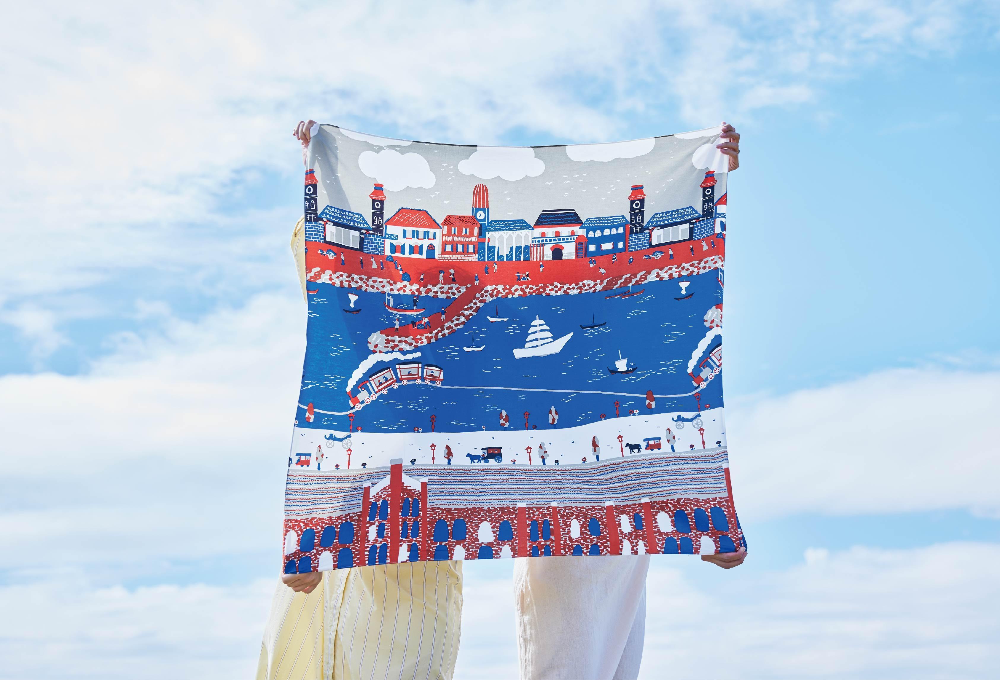 【横浜柄】横浜捺染で染色したスカーフ