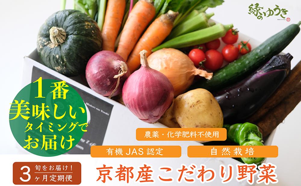 ＜3か月定期便＞【緑のゆうき】購入された野菜の売上の1％が、社会貢献に&nbsp;京都産のこだわり野菜（有機野菜、栽培期間中農薬・化学肥料不使用など）を&nbsp;美味しいタイミングで収穫したセット