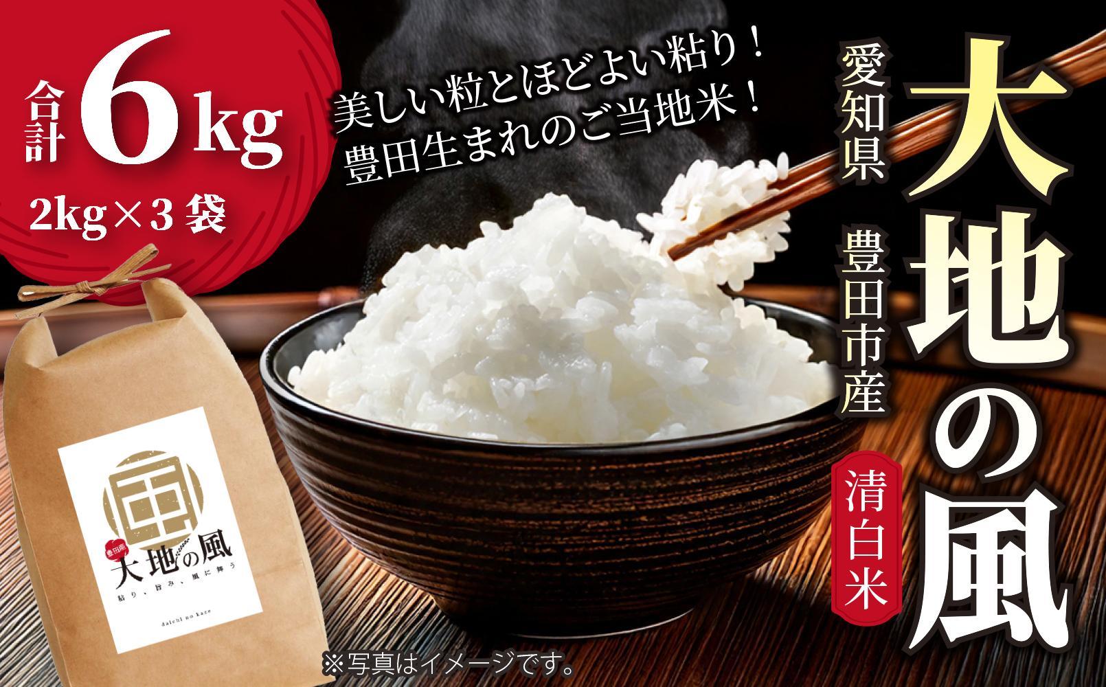 【数量限定】豊田市産「大地の風」精米6kg（2kg×3袋）