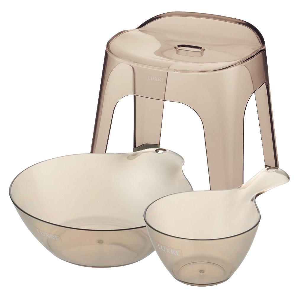 リュクレ&nbsp;お風呂3点セット&nbsp;35H&nbsp;【ブラウン】（浴用品：湯おけ・手おけ・腰かけ35H）