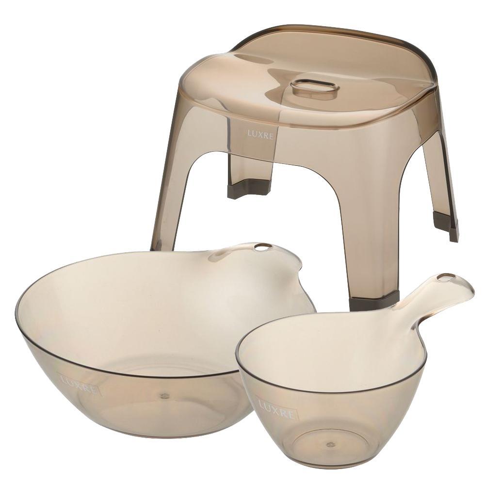 リュクレ&nbsp;お風呂3点セット&nbsp;25H&nbsp;【ブラウン】（浴用品：湯おけ・手おけ・腰かけ25H）