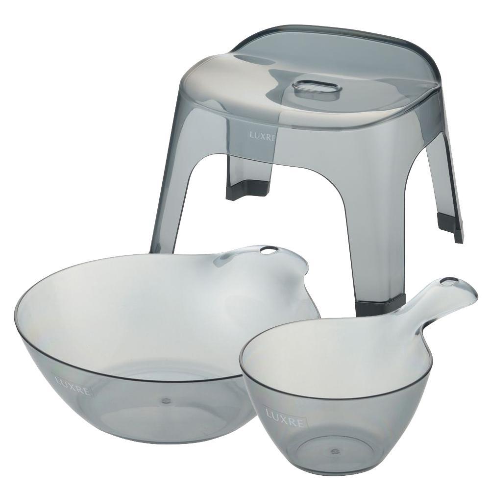 リュクレ&nbsp;お風呂3点セット&nbsp;25H&nbsp;【グレー】（浴用品：湯おけ・手おけ・腰かけ25H）