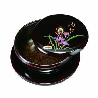 丸盆付菓子器&nbsp;7.0寸&nbsp;溜&nbsp;山路(盛絵・内梨子地塗)【YG88】