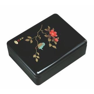 紀州漆器 新丸型文庫DX 黒 さえずり【YG341】