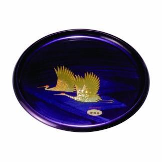 丸盆&nbsp;紫雲杢&nbsp;雅鶴&nbsp;30cm【YG404】