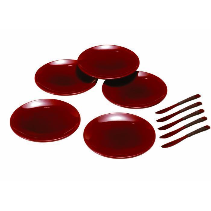 4.2寸&nbsp;銘々皿&nbsp;総春慶塗&nbsp;(5枚組・フォーク付き)【YG127】