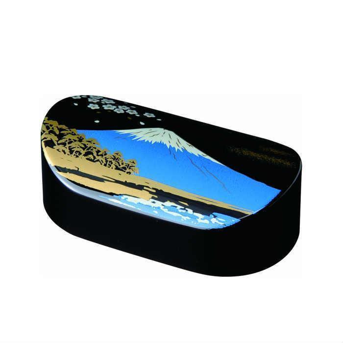 紀州漆器&nbsp;文鎮&nbsp;ペーパーウェイト&nbsp;小判型&nbsp;黒&nbsp;富士山【YG158】