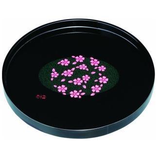 木製丸盆&nbsp;30cm&nbsp;黒&nbsp;花咲小路【YG393】