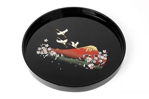 木製丸盆&nbsp;30cm&nbsp;一富士二鶴三桜【YG395】