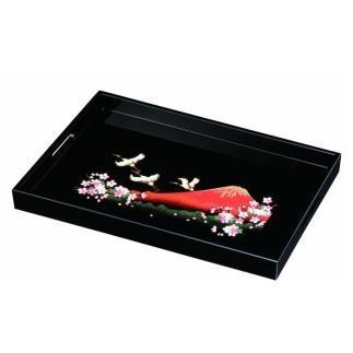 紀州塗り&nbsp;木製長手盆&nbsp;45cm&nbsp;一富士二鶴三桜【YG410】