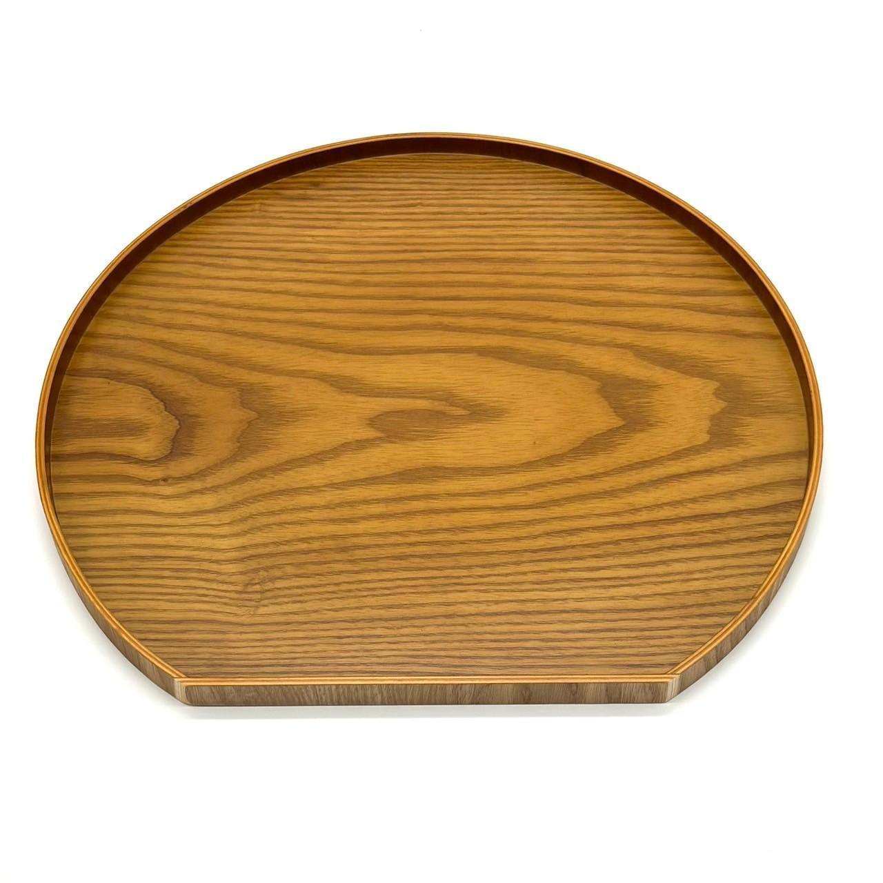 ［ライトブラウン］紀州漆器&nbsp;木製&nbsp;カラー半月盆&nbsp;トレー&nbsp;約36cm［YS139］