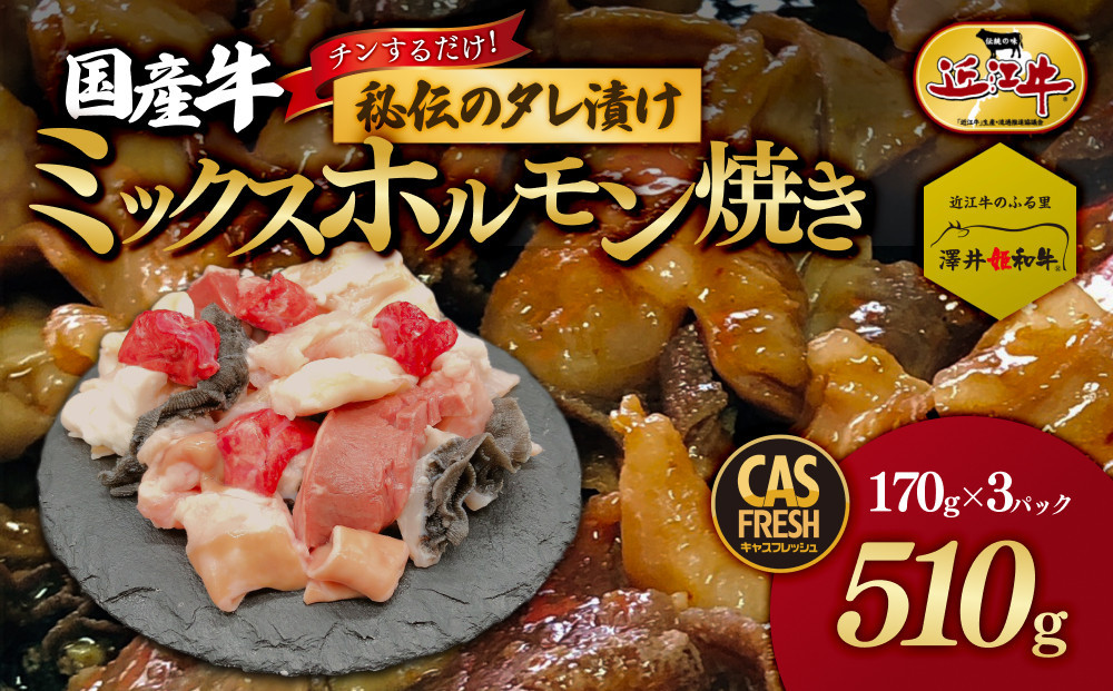 ＜チンするだけ！＞【秘伝のタレ漬け】国産牛ミックスホルモン焼き510ｇ（170ｇ×3パック）［鮮度を保つCAS冷凍］&nbsp;【&nbsp;大阪府&nbsp;門真市&nbsp;】