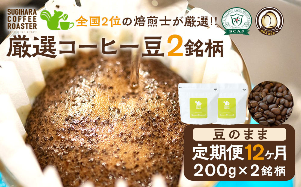 【コーヒー豆定期便】珈琲豆&nbsp;200g×2銘柄&nbsp;12ヶ月（豆のまま）