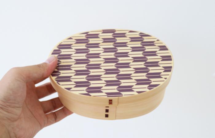 紀州漆器&nbsp;曲げわっぱ&nbsp;まげわっぱ&nbsp;弁当箱&nbsp;矢羽柄&nbsp;パープル&nbsp;紫&nbsp;&nbsp;［YS100］