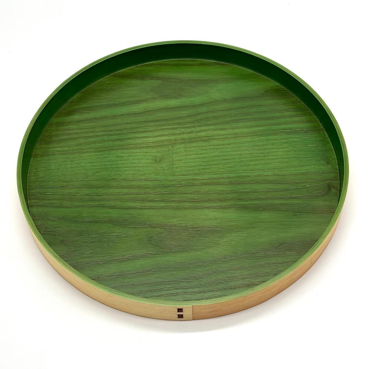 ［リーフグリーン］木製 お盆 曲げわっぱ カラー丸盆 まげわっぱ 紀州漆器［YS146］