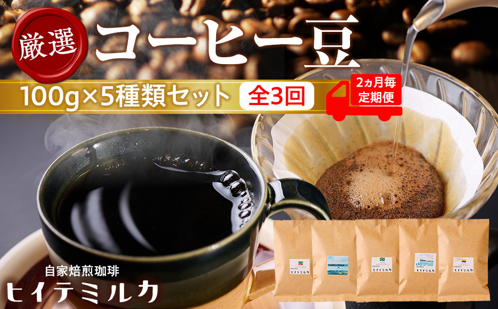 ＜2ヵ月毎定期便＞厳選コーヒー豆100g×5種類セット全3回　珈琲&nbsp;珈琲豆&nbsp;コーヒー&nbsp;コーヒー豆&nbsp;