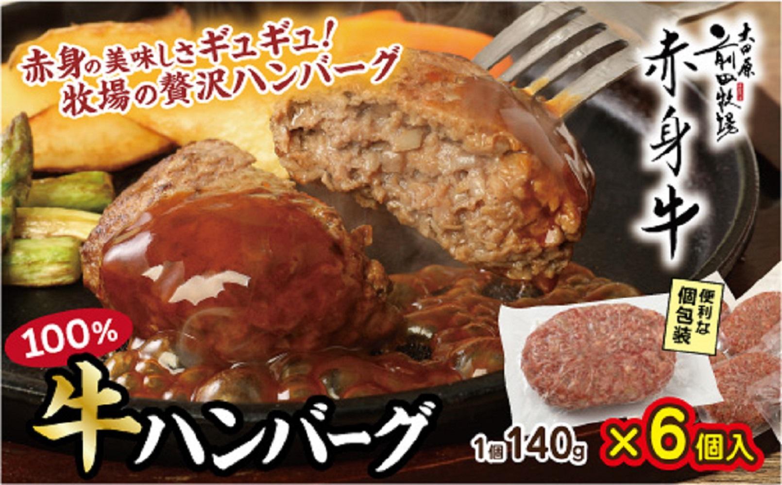 【大田原 前田牧場直送】赤身の美味しさギュギュ！牧場の贅沢ハンバーグ140g×6個 | ハンバーグ 牛肉100% 個包装 弁当 惣菜 産地直送 牧場 産直 栃木県 大田原市