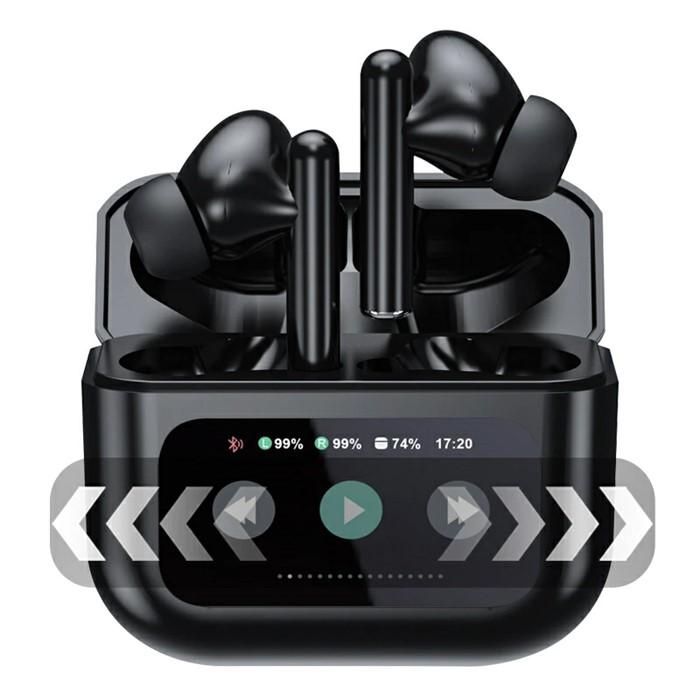 完全ワイヤレスイヤホン＜ブラック＞Bluetooth5.4&nbsp;液晶搭載ケース&nbsp;カナル型&nbsp;TWS&nbsp;片耳/両耳&nbsp;ENC&nbsp;ノイズリダクション&nbsp;ANC&nbsp;ノイズキャンセリング&nbsp;アンビエントサウンド&nbsp;マイク内蔵&nbsp;クリア&nbsp;高忠実度&nbsp;ステレオサウンド&nbsp;臨場感&nbsp;ミニサイズ&nbsp;超小型&nbsp;快適装着&nbsp;90日安心保証付き