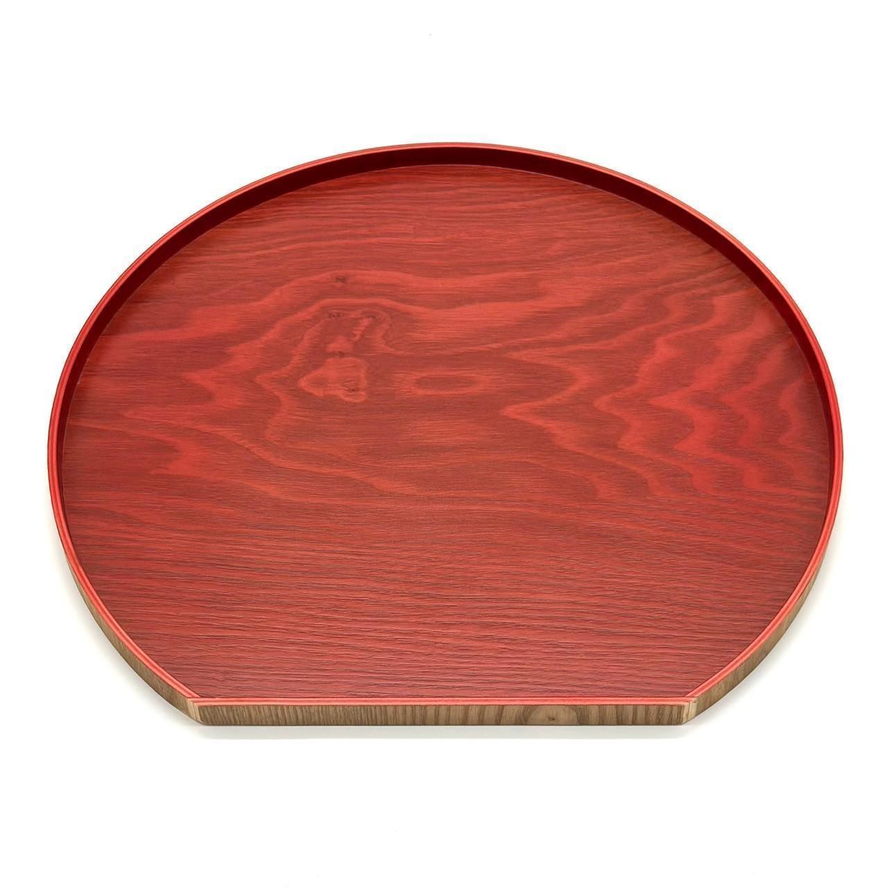 ［チェリーピンク］紀州漆器&nbsp;木製&nbsp;カラー半月盆&nbsp;トレー&nbsp;約36cm［YS141］