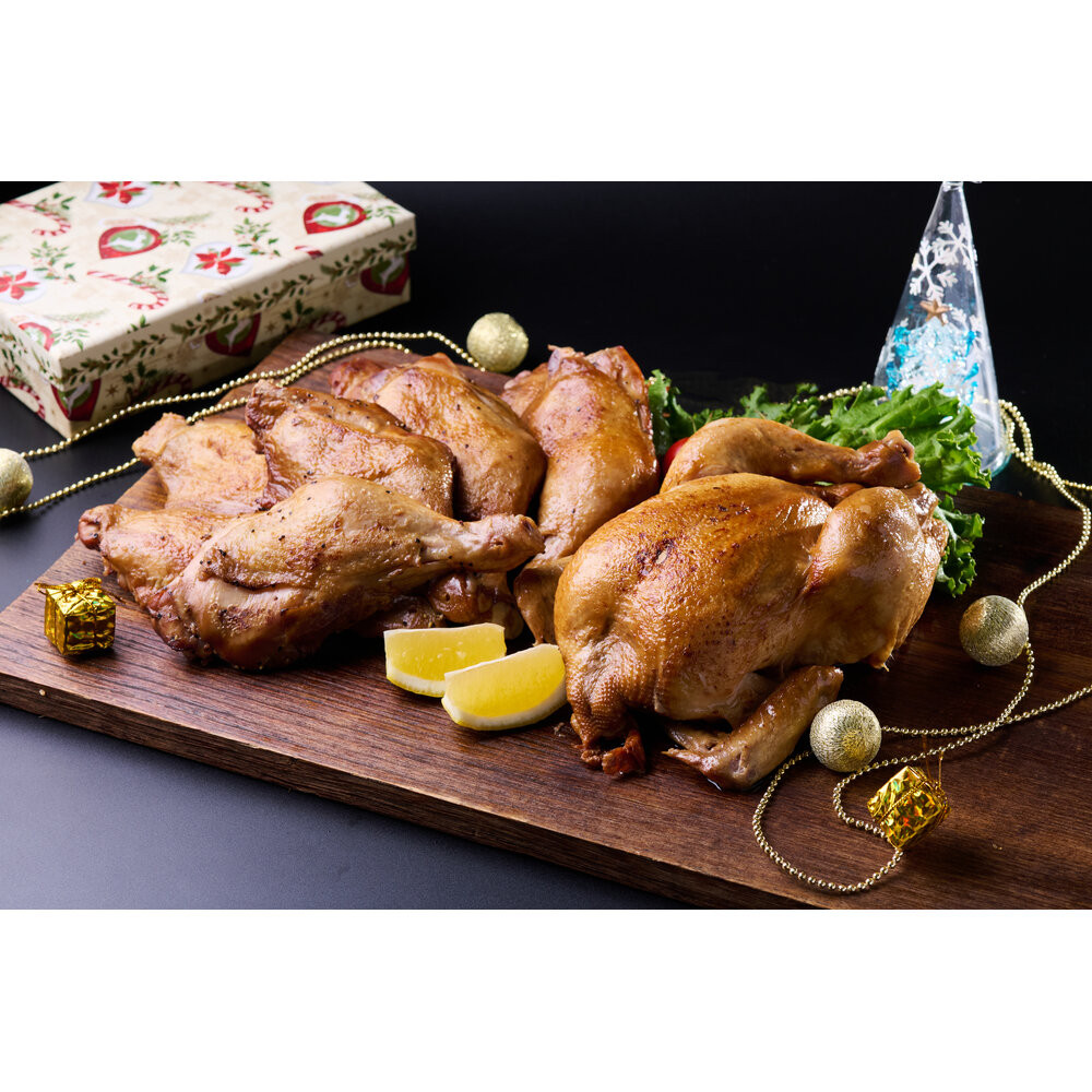 ★クリスマス限定★【12月上旬にお届け】鶏丸焼きスモーク1羽（約800g）＋ 骨付きモモスモーク2本×4袋