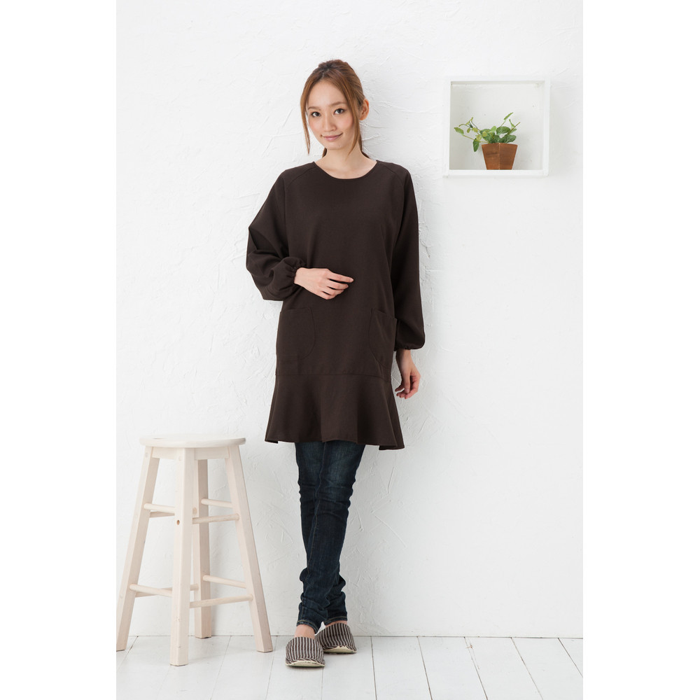 【ブラウン】ラグランフリル割烹着