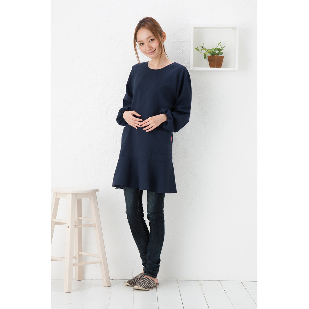 【ネイビー】ラグランフリル割烹着